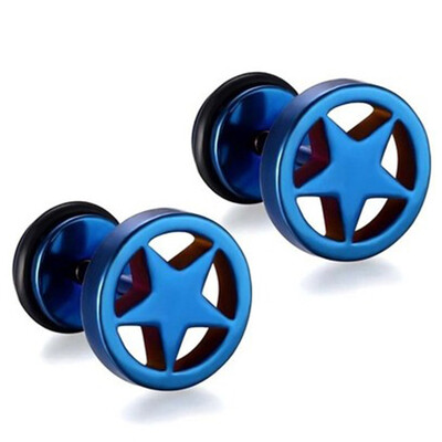 

1 Pair Mens Star Surgical Stainless Steel Faker Plug Stretcher Stud Earrings
