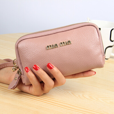 

Has been quality inspection new fashion leather womens clutch bag double zipper Europe&America womens leather coin purse hand bag