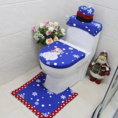 

3pcs Christmas Decoration Embroidery Christmas Snowman Toilet Seat Covers Case