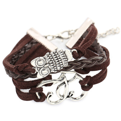 

Novel Cartoon Animal Owl Love Heart Figure 8 Decoration Unisex Multilayer Weave Alloy Rope Bracelet