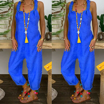 

Womens Casual Loose Linen Pants Cotton Jumpsuit Strap Harem Trousers Overalls