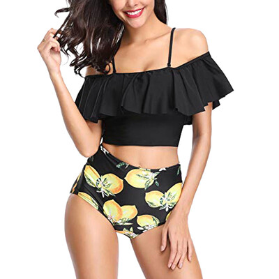 

Roseonmyhand Women Two Pieces Bathing Suits Top Ruffled With High Waisted Bottom Bikini Set