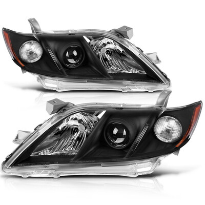 

For 2007 2008 2009 Toyota Camry Headlight Assembly Black Housing Headlamp with Amber Reflector Clear Lens
