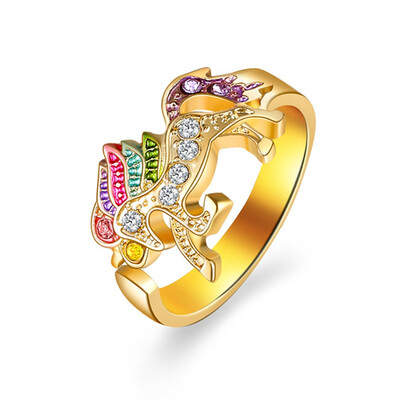 

Fashion Cute Cartoon Unicorn Ring For Women Adjustable Alloy Crystal Finger Ring Jewelry Gift For Girl