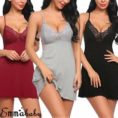 

AU Women Sexy Lace Lingerie Satin Sleep Dress Nightwear Babydoll Sleepwear Skirt