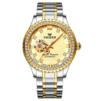 

men luxury golden Mechanical watches Automatic full diamonds brand business male stainless steel watch fashion Hollow clock