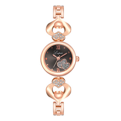 

Best Selling Womens Watches Rose Disc Heart-Shaped Chain Ladies Luxury Quartz Wristwatch Clock Dress Gift Relogio Feminino