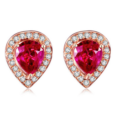 

High Quality Drops of Blood Ruby Earrings 18k Rose Gold Earrings Fashion Jewelry