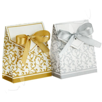 

10pcs Gold Silver Wedding Favour Favor Sweet Cake Gift Candy Boxes Bags Anniversary Party