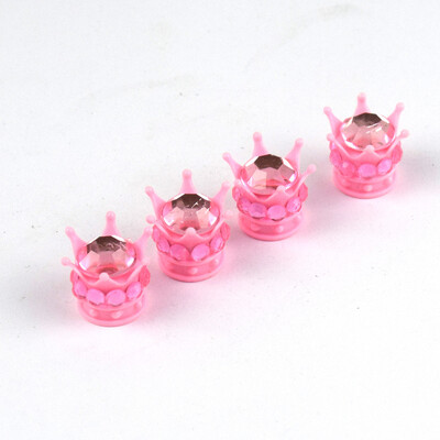 

Tailored 4Pcs Chrome Pink Crown Bling Diamond TireWheel Stem Caps Car Truck