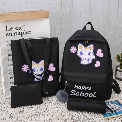 

Tailored Cartoon Alphabet Student Backpack Casual Large Capacity Travel 4 Piece Set