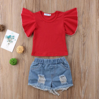 

Toddler Kids Baby Girls Tops T-shirt Denim Pants Shorts Outfits Clothes