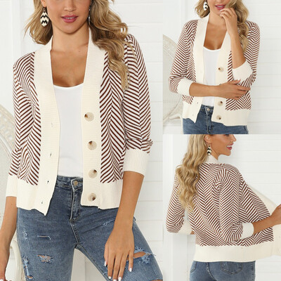 

〖Follure〗Women Casual Button Patchwork long Sleeve Knitted Sweater Cover Up Cardigan