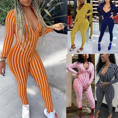 

Women Stripe Playsuit Jumpsuit Romper Lady V Neck Trousers Pants Party Cocktail Club