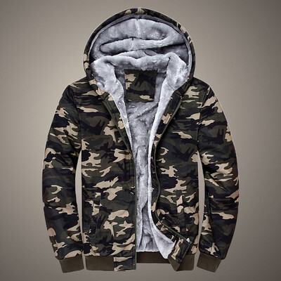 

Gobestart Mens Camouflage Hoodie Winter Warm Fleece Zipper Sweater Jacket Outwear Coat