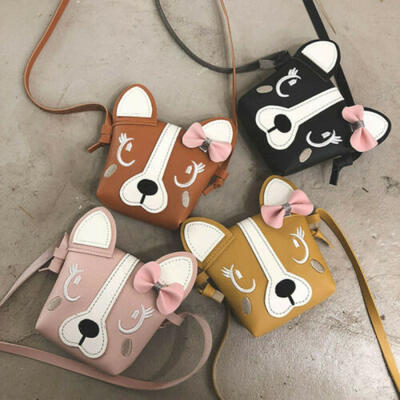 

Mini Shoulder Bag PU Leather Cute Dog Bowknot Kids Girls Casual Messenger Bags