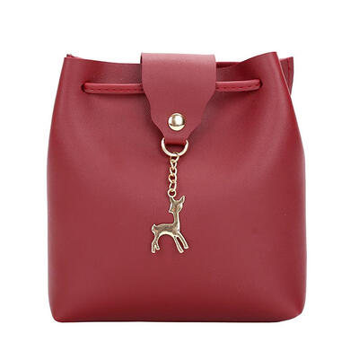 

Women Leather Shoulder Bucket Bag Deer Pendant Casual Handbag Messenger Bag