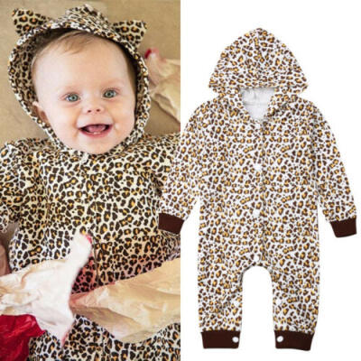 

UK Newborn Baby Girls Boys Long Sleeve Leopard Romper Jumpsuit Outfits Clothes