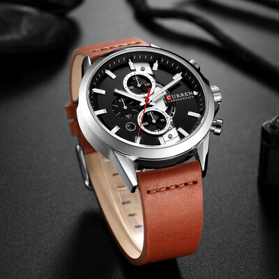 

Gobestart Mens Business Belt Watch Waterproof Calendar Casual Quartz Three Eye Watch