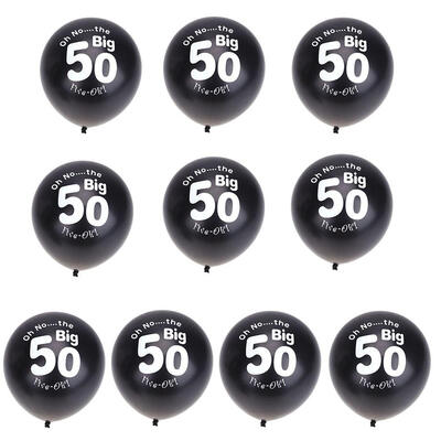 

10pcs Black 50th Birthday Party 11inch Pearlised Latex Printed Balloons