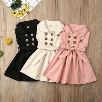 

Toddler Baby Girl Sleeveless Double-Breasted Dress Casual Outfit Mexi Dress