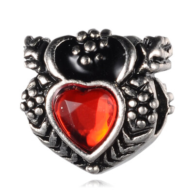 

Alloy Acrylic European Beads Large Hole Heart Beads Antique Silver Red 14x14x11mm Hole 5mm