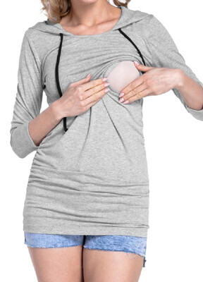 

Round Neck Pure Color Maternity Lactation Hoodie