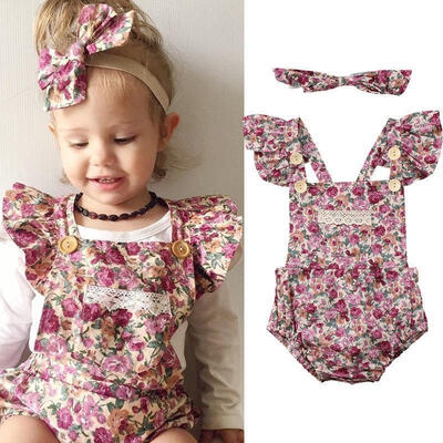 

Newborn Babys Girls Floral Lace Clothes Jumpsuit Romper Bodysuit Sunsuit Outfits