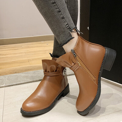 

Rose New Fashion Women Zipper Soild Crystal Flower Round Toe Square Heel Party Boots