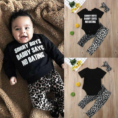 

3PCS Newborn Kids Baby Girls Clothes Romper TopsLeopard Long Pants Outfits Set
