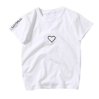 

Brief Love Heart Embroidery Letters Printed O Neck Cotton Plus Size Couple T-shirt White Black