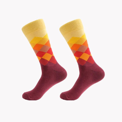 

Mens Middle Stockings Colored Rhombus Lattice Socks Pure Cotton Socks Breathable Multicolour Hose