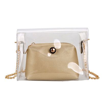 

Tailored Woman Shoulder Bag 2019 New Fashion Transparent 2PC Chain Square Messenger Bag