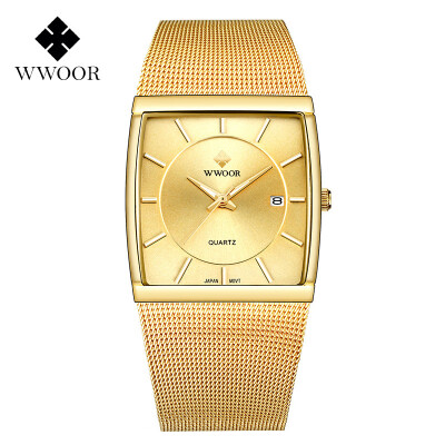 

WWOOR grip love mens watch square ultra-thin mesh with quartz calendar luminous waterproof mens watch