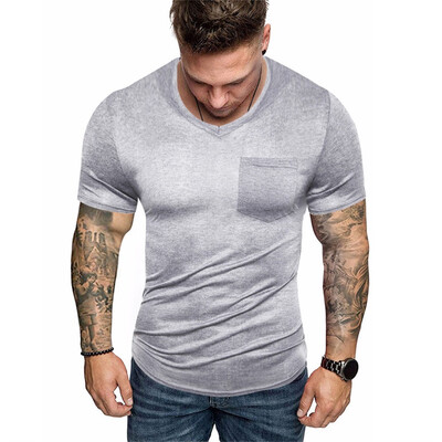 

Toponeto Men V Neck Pure Color Splicing Pattern Casual Fashion Lapel Short Sleeve Shirt