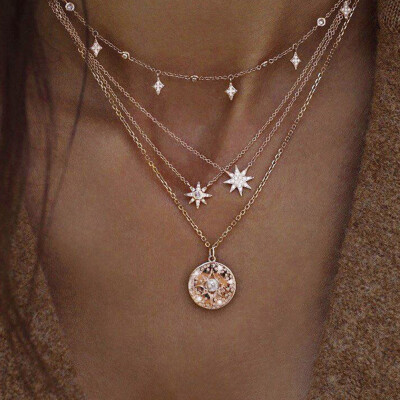 

Boho Women Multi Layers Imitation Pearl Star Pendant Chain Necklace Jewelry Gift