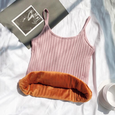 

Fashion Women Knitted Tank Top Sleeveless Spaghetti Strap Thicken Warm Solid Slim Vest Winter Slip Tops