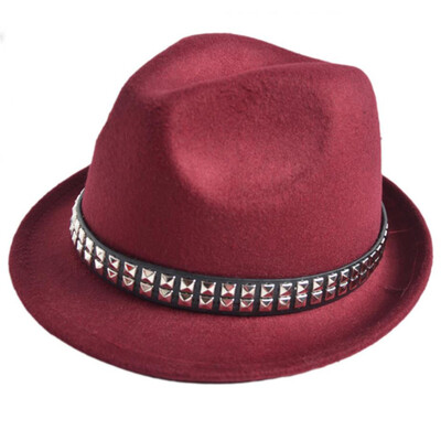 

Styles Unisex Women Men Trilby Jazz Hat Woolen Pork Pie Hat With Belt And Rivet