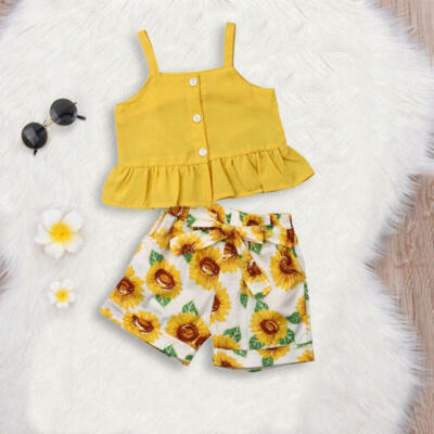 

Toddler Kid Baby Girl Ruffle Sling Tops Shorts Pants 2PCS Outfit Clothes Summer