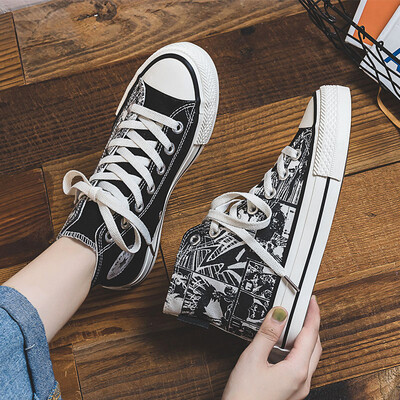 

2019 new high-heeled canvas shoes female one piece joint shoes students Korean wave shoes autumn students doodle shoes