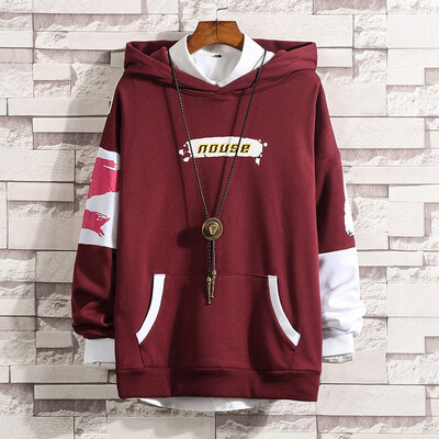 

Toponeto Mens Casual Fashion Patchwork Pullover Hoodie Loose Outwear Tops Blouse