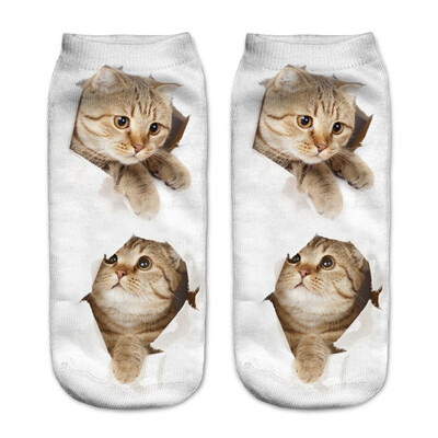 

1Pair Women Low Cut Ankle Socks Funny Socks Cat Cartoon 3D Printing Socks Cotton Hosiery Printed Socks