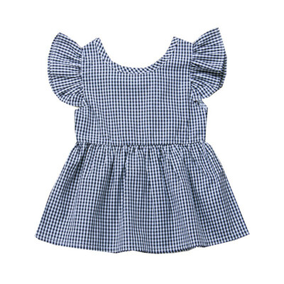 

Summer Baby Girls Plaid Printed Backless Dress Cotton Kids Toddler Flying Sleeve Beach Dress Princess Dress