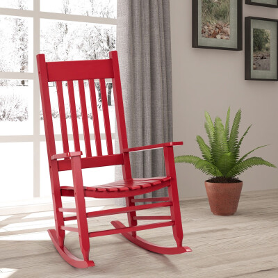 

Porch Rocker Deck Patio Backyard Solid Wood Rocking Chair-Red