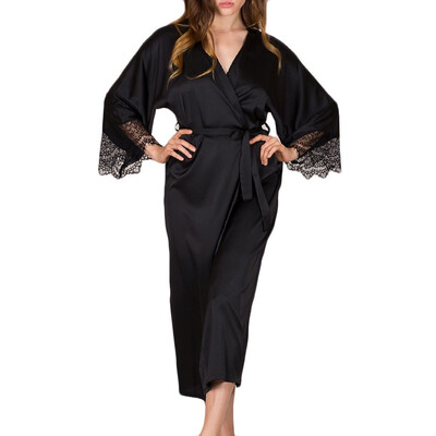 

Toponeto Women Sexy Black Satin Kimono Robe Bathrobe Lingerie Sleepwear With Belt Pajamas