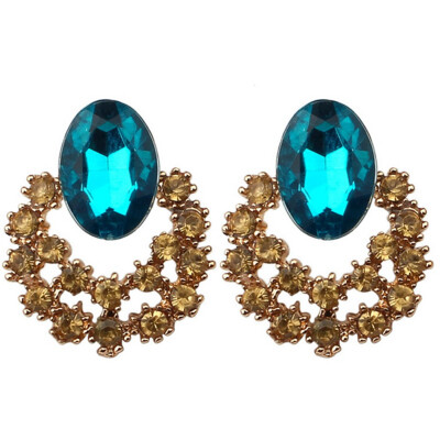 

Fashion Luxury Hollow Drop-Shaped Earrings Jewelry Embossed Blue Crystal Rhinestone Gemstone Ear Decoration