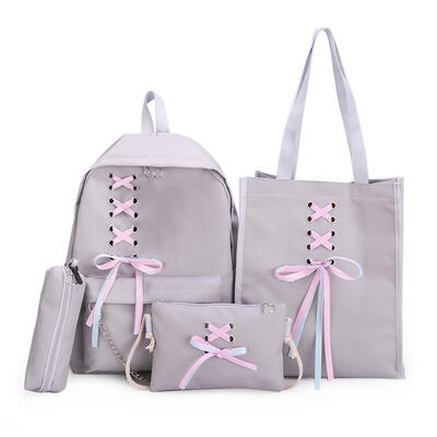 

4pcsset Bandage Chain Backpack Totes Women Canvas Casual Shoulder Pen Bags