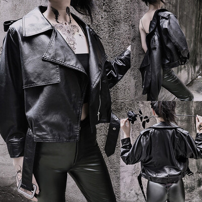 

Toponeto Women Fashion Street Turndown Collar Zipper Motorcycle Leatherwear Outwear Coat