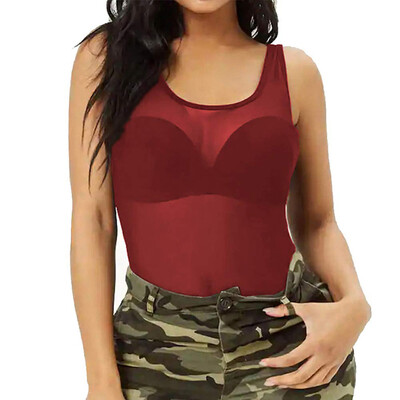 

Starmoon Fashion Women Sexy Summer Solid O-Neck Sleeveless Mesh Sheer Casual Jumpsuits