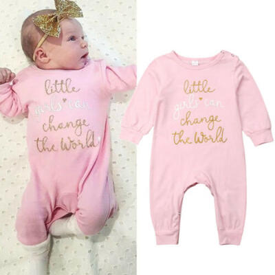 

US Newborn Baby Girl Long Sleeve Romper Bodysuit Jumpsuit Pink Outfits Clothes